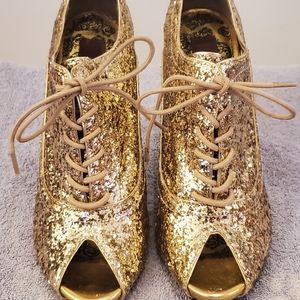 Gold Sequin peep toe heel